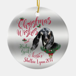 Ornamento De Cerâmica BOCA  O Natal Deseja O Bebê Goat Kisses Nubiano