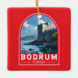Ornamento De Cerâmica Bodrum Castle Turkey Viagem Art Vintage<br><div class="desc">Bodrum retro vetor viagem design. Bodrum é uma cidade na Península de Bodrum,  que se estende da costa sudoeste da Turquia para o Mar Egeu. A cidade apresenta baías gêmeas com vistas do Castelo de Bodrum.</div>