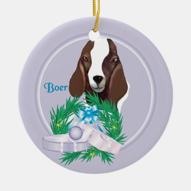 Ornamento De Cerâmica Boer Goat Wreath Holiday Ornament (Frente)