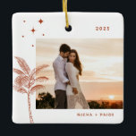 Ornamento De Cerâmica Bohemian Beach Palm Tree Foto Cerâmica<br><div class="desc">Palmeira boêmica e estrelas,  ornamento fotográfico em laranja russa de terracotta.</div>