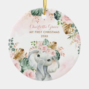Ornamento De Cerâmica Boho Elephant Baby 1rua De Natal Flor Rosa Escamot