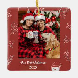 Ornamento De Cerâmica Boho Floral Nosso Primeiro Natal 2025 Personalizad