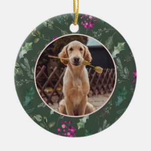 Ornamento De Cerâmica Boho Green Pet Baby Photo Primeiro Natal
