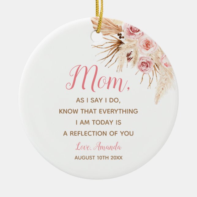 Ornamento De Cerâmica Boho pampas - Mãe Floral Rosa da Noiva (Frente)