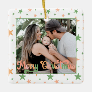 Ornamento De Cerâmica BOHO Pastel Star Pattern One Foto Feliz Natal
