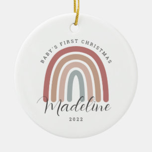 Ornamento De Cerâmica Boho Rainbow Baby's First Christmas Ornament