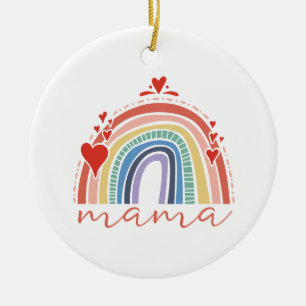 Ornamento De Cerâmica Boho Rainbow Love Hearts Mama