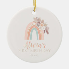 Ornamento De Cerâmica Boho Rainbow Watercolor Primeiro Aniversário