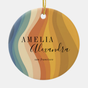 Ornamento De Cerâmica Boho Retro Script Abstrato Wavy Lines Amarelo