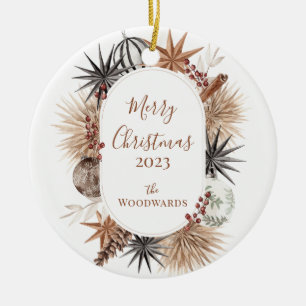 Ornamento De Cerâmica Boho Rustic Christmas Watercolor Personalizado
