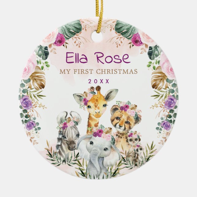 Ornamento De Cerâmica Boho Selgle Safari Animais Selvagens Baby 1rua Nat (Frente)