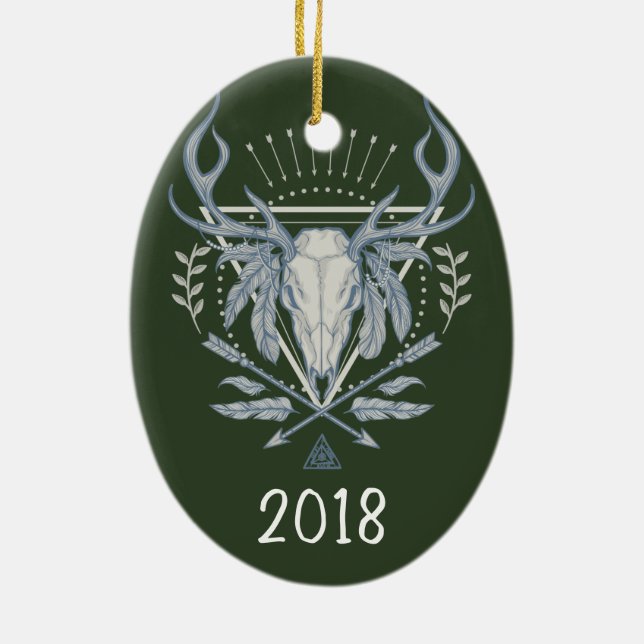 Ornamento De Cerâmica Boho Skull Keepsaame Year (Verso)