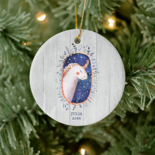 Ornamento De Cerâmica Boho Unicorn Illustration Personalized Girl's Name