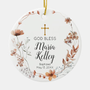 Ornamento De Cerâmica Boho Wildflower Floral Personalised Girl Baptism