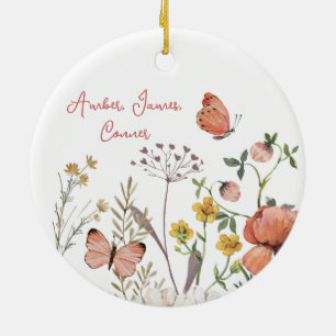 Ornamento De Cerâmica Boho Wildflower Flower Personalizado Names