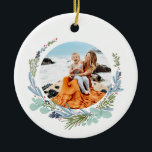 Ornamento De Cerâmica Boho Wreath Felry Christmas Modern Design<br><div class="desc">Boho Wreath Felry Christmas Modern Design com fotos redondas</div>