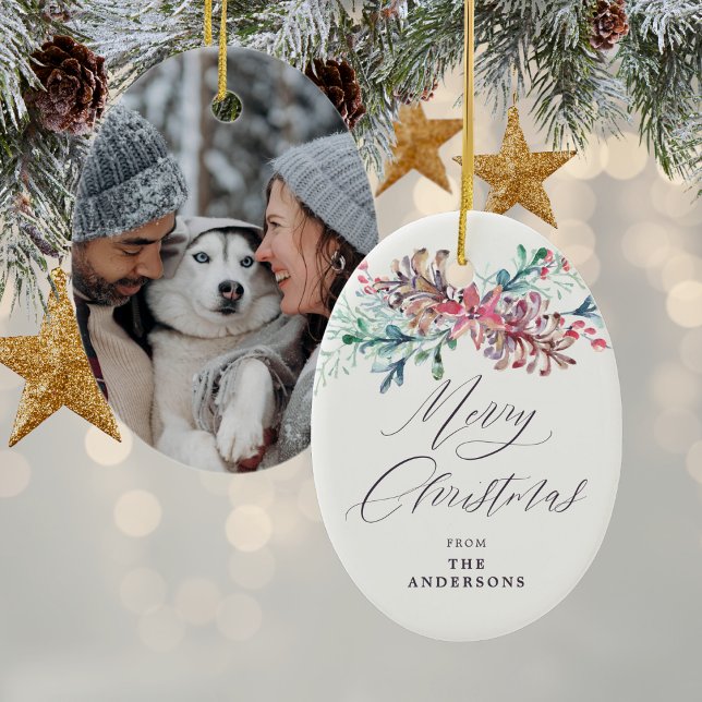 Ornamento De Cerâmica Boigers de inverno Foto Feliz Natal (Mockup View)