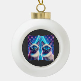 Ornamento De Cerâmica Bola 2 Gatinhos Siameses Colocados Na Árvore De Natal