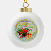 Adorável Carrinho de Flores e Rena de Natal Vintag