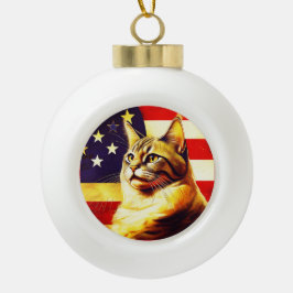 Ornamento De Cerâmica Bola Bonito Gato Com Pavilhão Americano