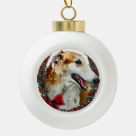 Ornamento De Cerâmica Bola Borzoi Christmas