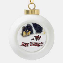 Ornamento De Cerâmica Bola Collie Tri Color Natal