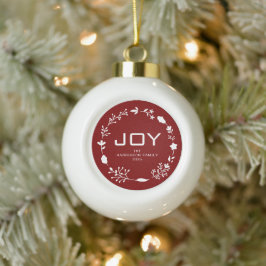 Ornamento De Cerâmica Bola Coroa Floral de Natal Joy Família Nome Personaliza