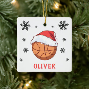 Ornamento De Cerâmica Bola de Basquete Chapéu de Papai Noel Floco de Nev