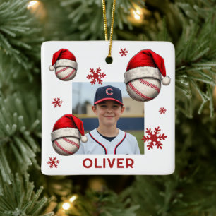 Ornamento De Cerâmica Bola de Beisebol Chapéu de Papai Noel Nome Foto Na