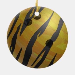 Ornamento De Cerâmica Bola de Boliche Amarela Tigre