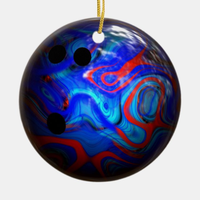 Ornamento De Cerâmica Bola de boliche azul do teste padrão do redemoinho (Frente)