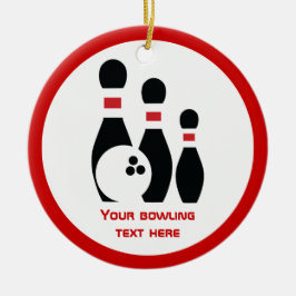 Ornamento De Cerâmica Bola de boliche e pinos vermelho preto personaliza