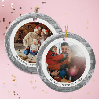Ornamento De Cerâmica Bola de Disco e Fotos e Texto Personalizados de La
