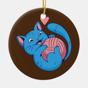 Ornamento De Cerâmica Bola de fios de abraços de gato