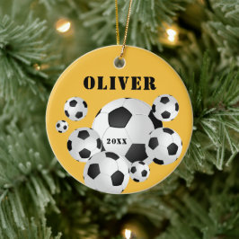 Ornamento De Cerâmica Bola de Futebol Amarelo Esportes Crianças