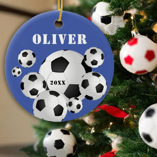 Ornamento De Cerâmica Bola de Futebol Azul Esporte Presente para Criança