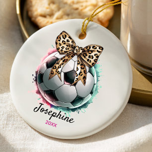 Ornamento De Cerâmica Bola de Futebol Coquette com Estampa de Leopardo F