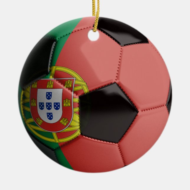 Ornamento De Cerâmica Bola de futebol da bandeira de Portugal (Frente)