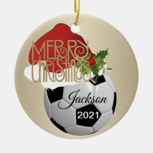 Ornamento De Cerâmica Bola de Futebol de Natal