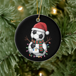 Ornamento De Cerâmica Bola de Futebol de Natal Luzes de Boneco de Neve C