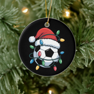 Ornamento De Cerâmica Bola de Futebol do Papai Noel Esportes Natal Jogad