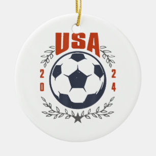 Ornamento De Cerâmica Bola de Futebol EUA 2024 Estrelas & Coroa de Louro