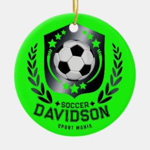 Ornamento De Cerâmica Bola de Futebol Personalizada Verde   Texto Person