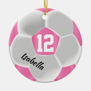 Ornamento De Cerâmica Bola de futebol rosa e branca ⚽