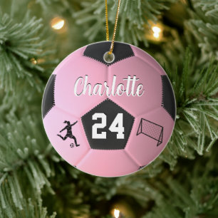 Ornamento De Cerâmica Bola de Futebol Rosa Presente Personalizado com No