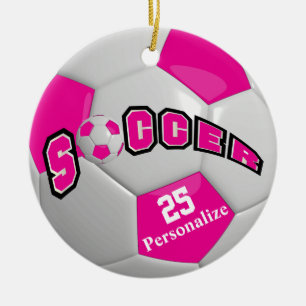 Ornamento De Cerâmica Bola de Futebol Rosa Quente   Personalizar