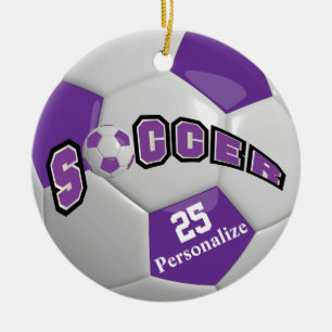 Ornamento De Cerâmica Bola de futebol roxa Personalizar