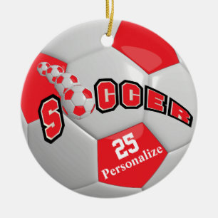 Ornamento De Cerâmica Bola de Futebol - Vermelho Personalizar
