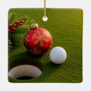 Ornamento De Cerâmica Bola de Golfe com Tema de Natal