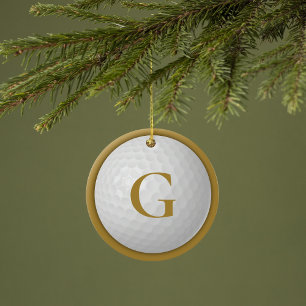 Ornamento De Cerâmica Bola de Golfe do Monograma Dourada